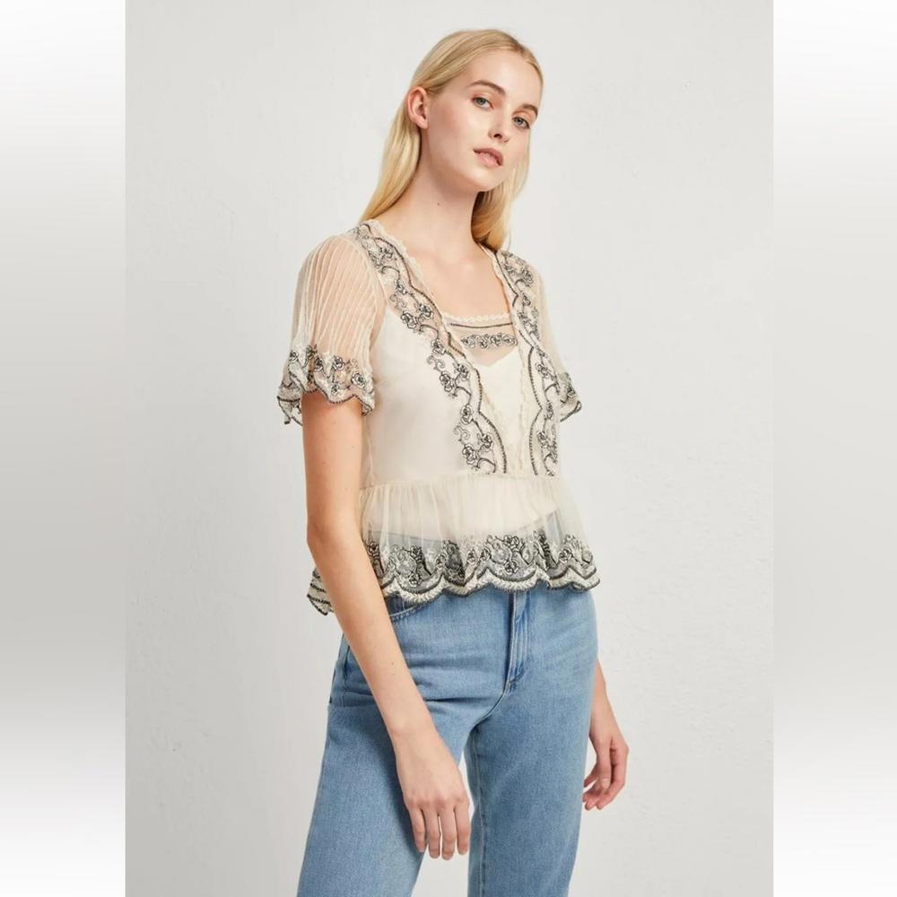 French Connection Edevia Lace Peplum Top